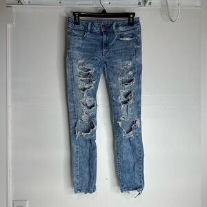 American Eagle Super Stretch Jegging Ankle Ripped Distress Womens Size 2.